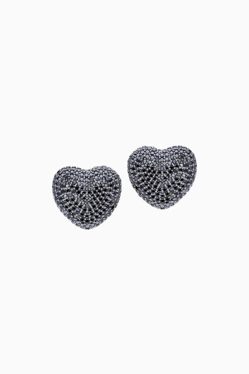 Classic Black 18KT Gold Diamond Heart Studs