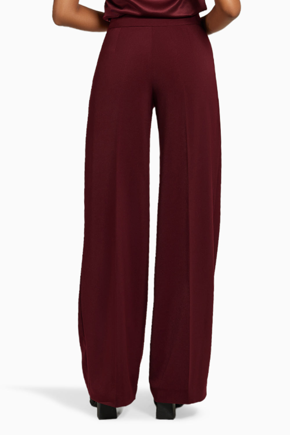 Burgundy Stretch Suiting  Wide-Leg Trousers