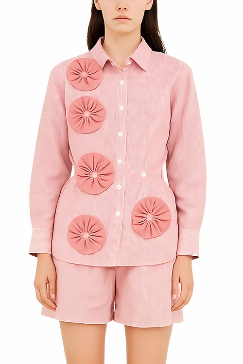 Rosette Woman Pinstripe Shirt and Shorts