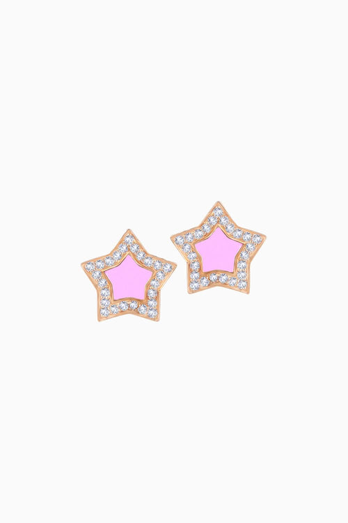 Star Enamel Diamond 14KT Gold Studs