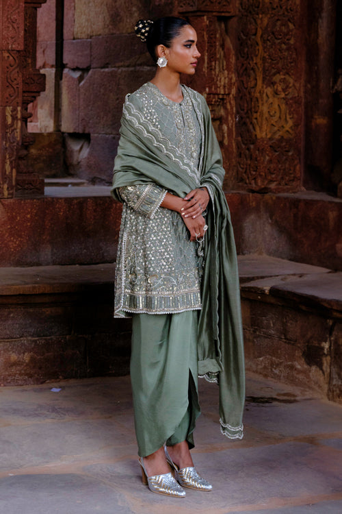 Aira Mint Green Tunic With Dhoti and Dupatta