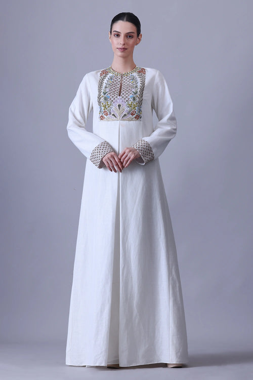 Ivory Yoke Ermbroidered Detail Straight Cut Kaftan