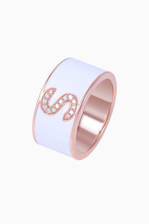 Personalised Off White Enamel 18KT Gold Diamond Ring