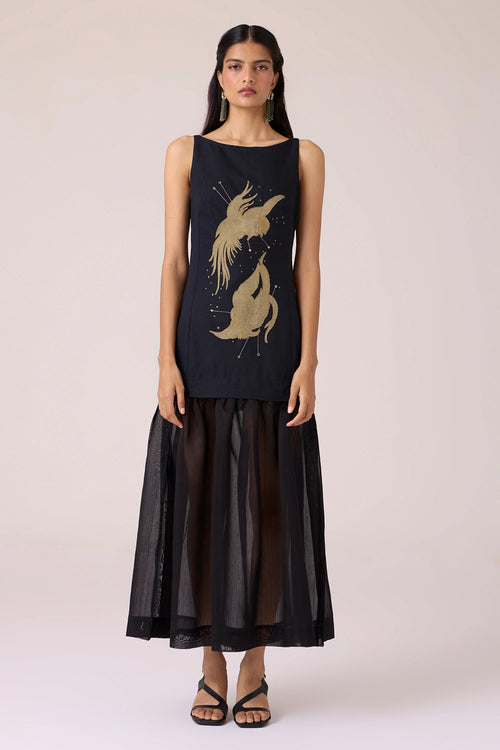 Astra Black Embroidered Maxi Dress