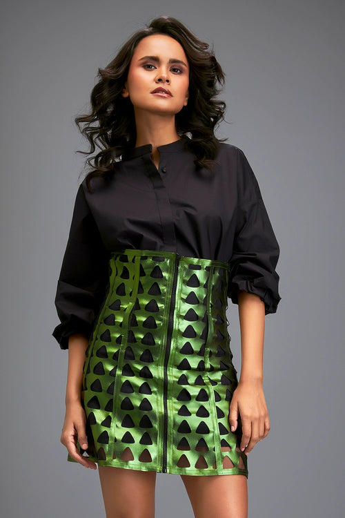 Green Gleam Cutout Skirt Set
