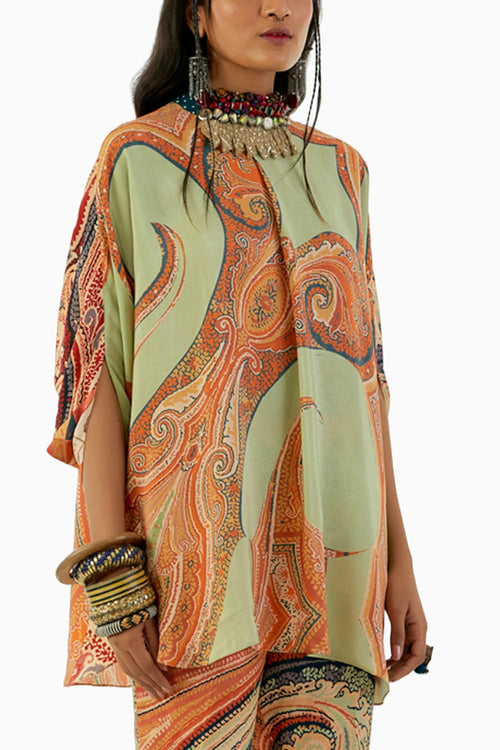 Ash Green Ritu Kaftan Top and Trouser Set
