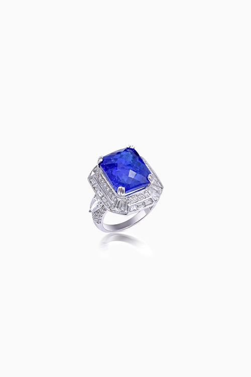 Classic Tanzanite Diamond Ring in 18KT White Gold