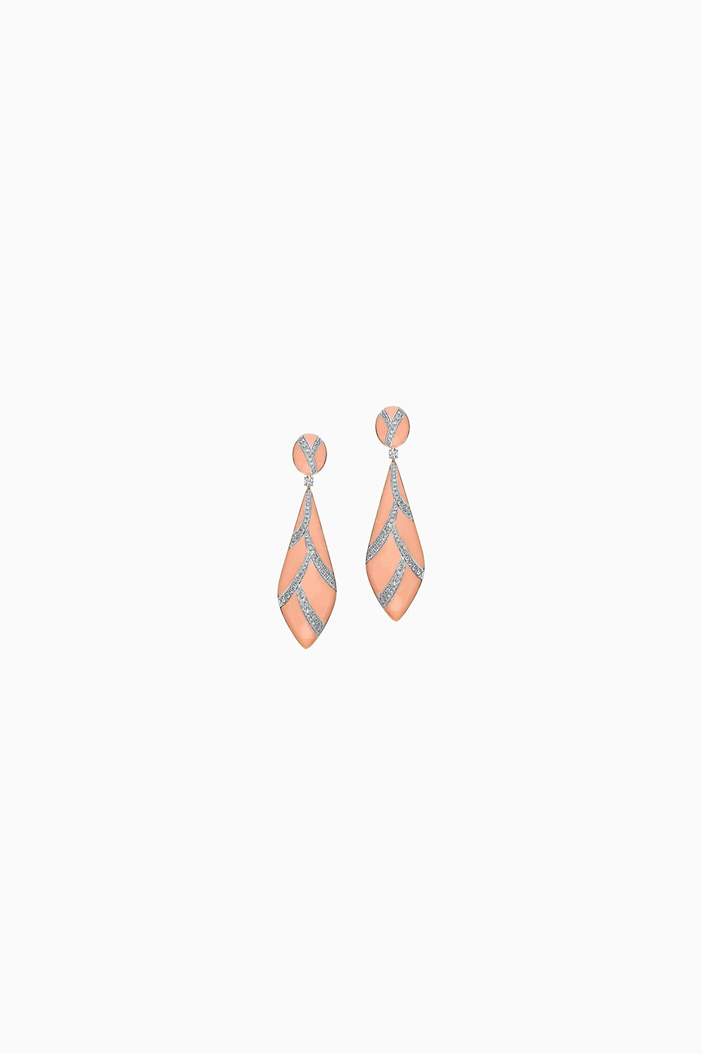 Peach Enamel and Diamond 18KT Gold Earrings