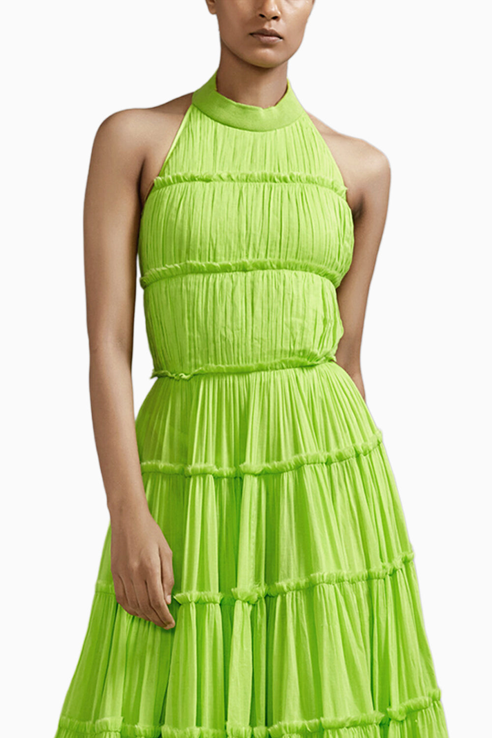 Neon Green Backless Tiered Gown