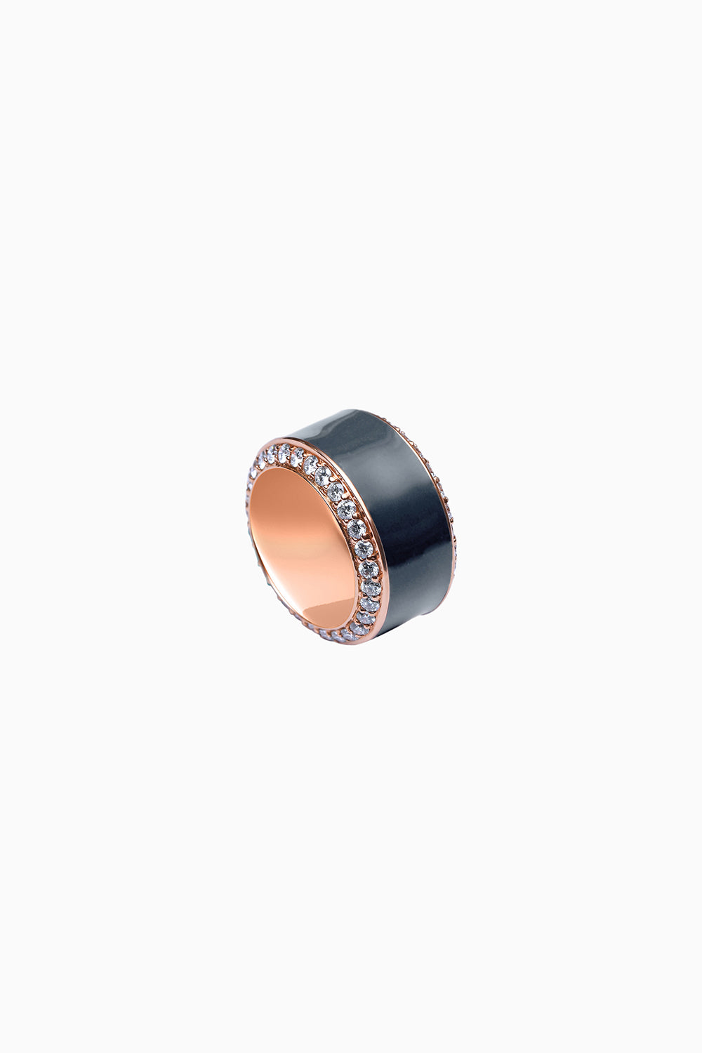 Grey Enamel 18KT Gold Diamond Ring