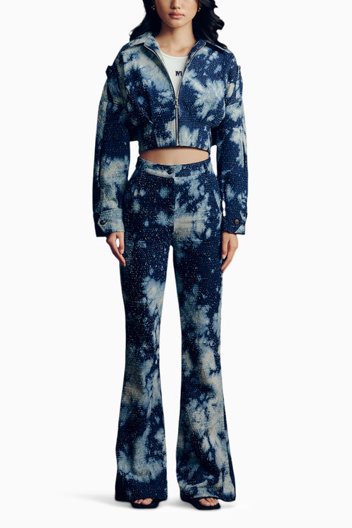Distressed Denim Cloudwash Jacket With Pants