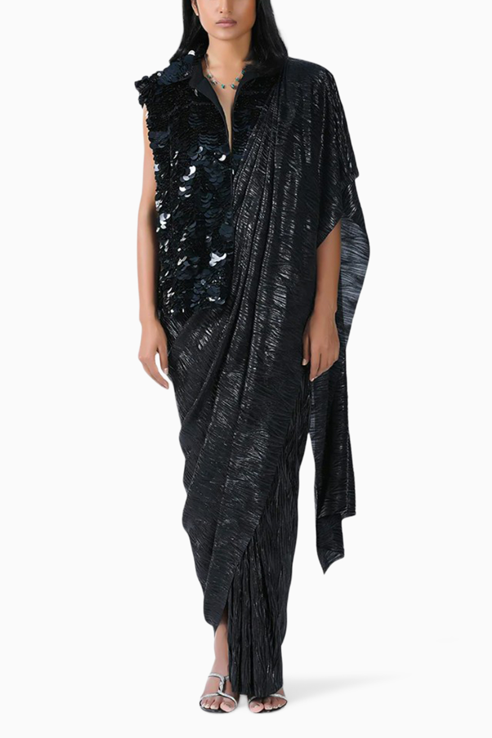 Pleated Metallic Wave Sari