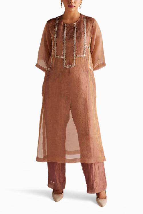 Tissue Bronze Kurta Set