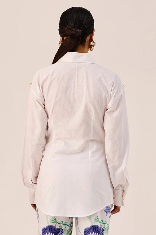 White Handmade Embellished Shirt
