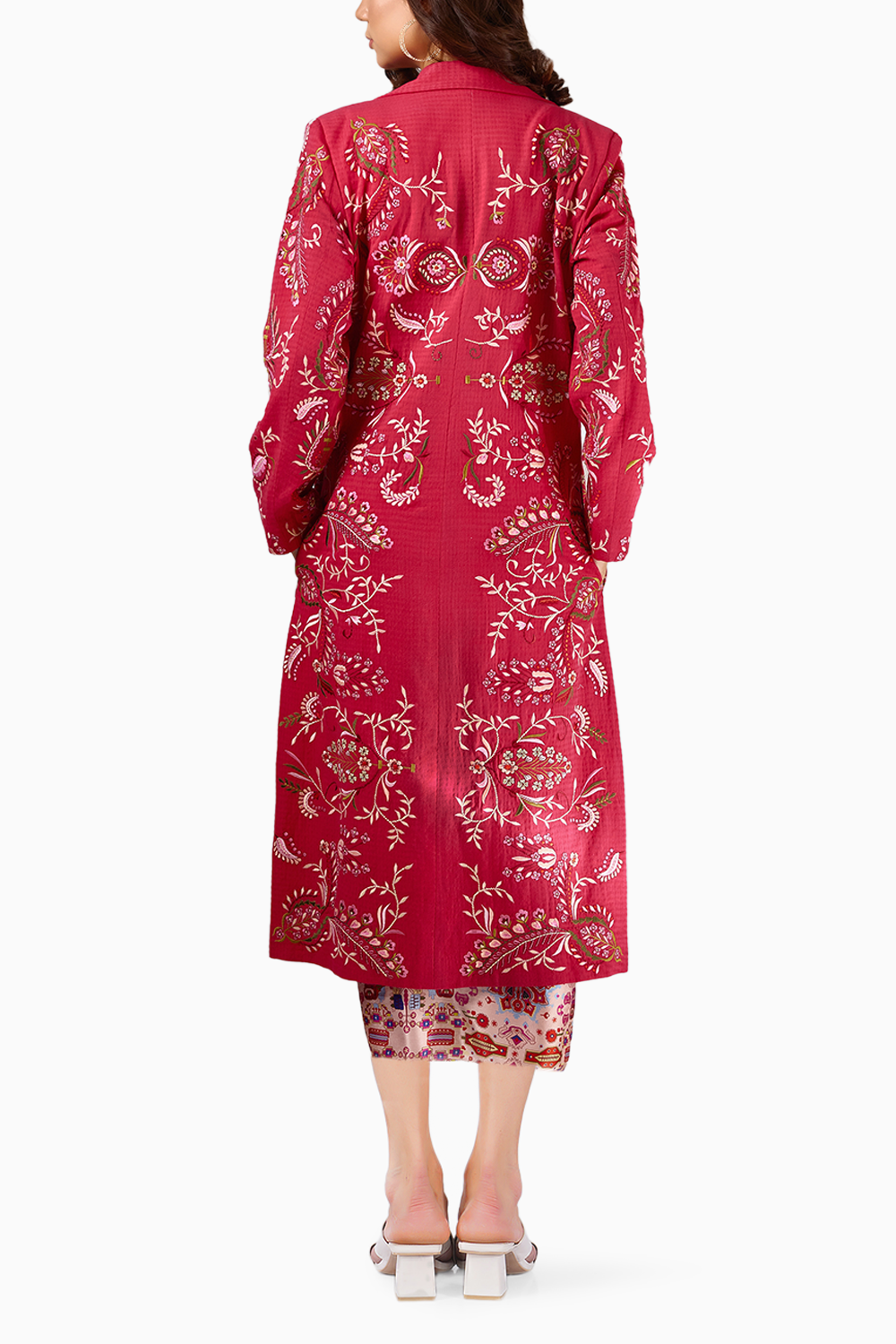 Pink Embroidered Long Trench Jacket