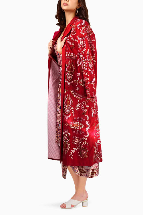 Pink Embroidered Long Trench Jacket
