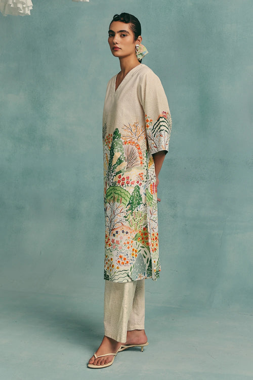 Ecru Meadow V-neck Kurta Set