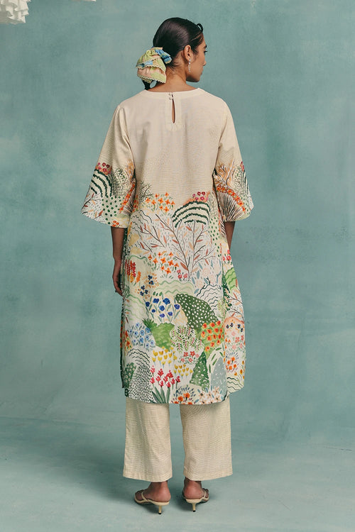 Ecru Meadow V-neck Kurta Set