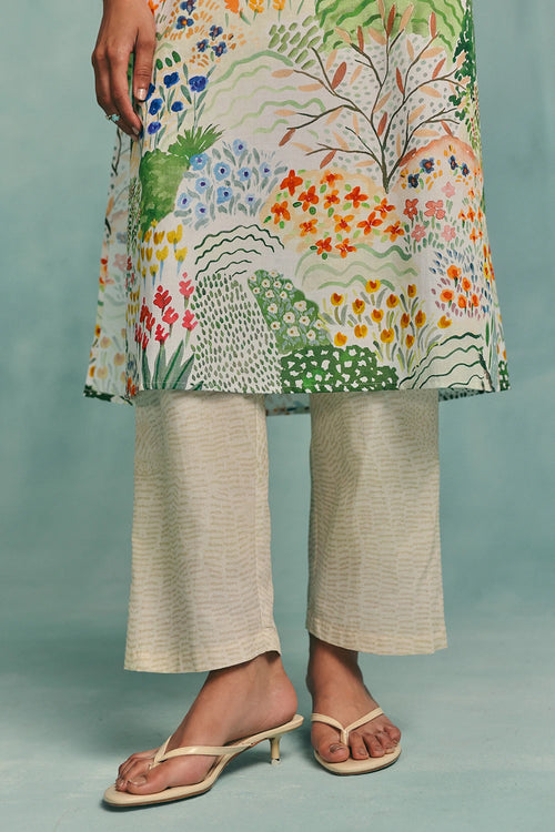 Ecru Meadow V-neck Kurta Set