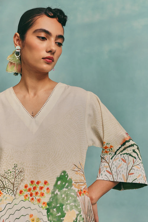 Ecru Meadow V-neck Kurta Set