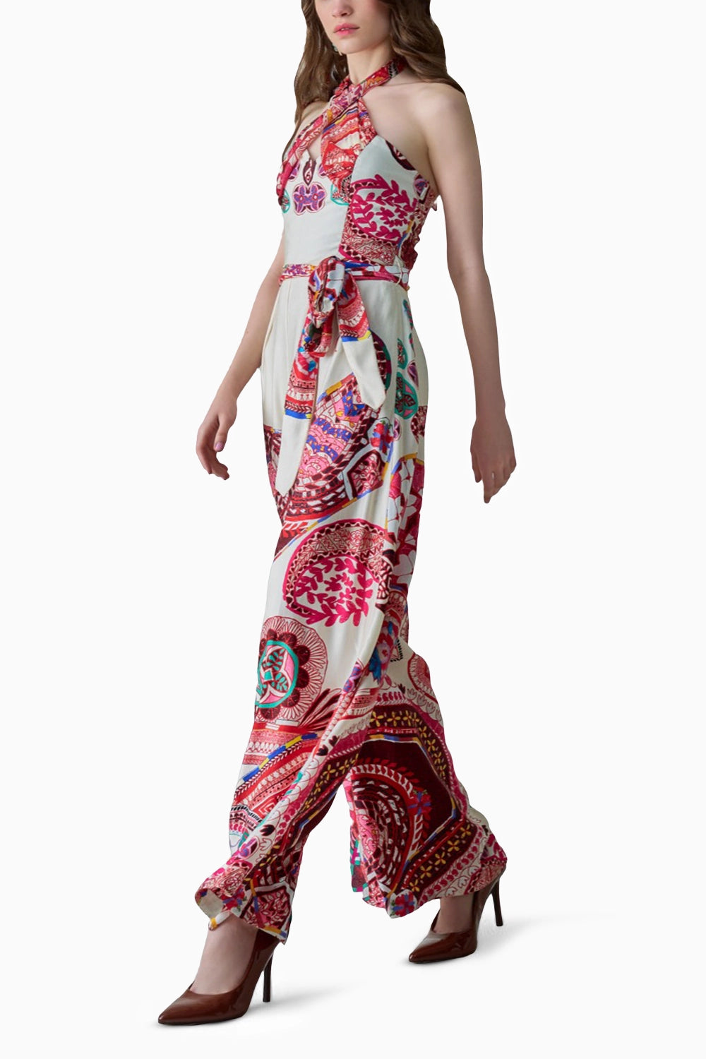 Alexa Paisley Halter Neck Jumpsuit with Detachable Belt