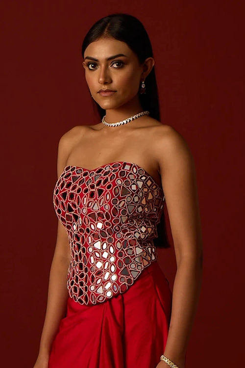 Red Mirrorwork Corset