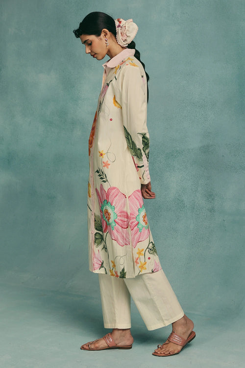 Ecru Dahlia Collared Kurta Set