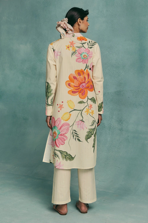 Ecru Dahlia Collared Kurta Set