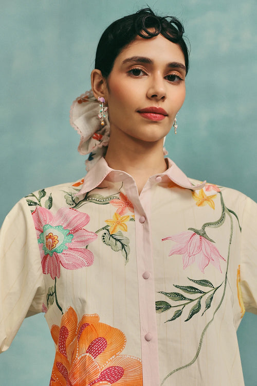 Ecru Dahlia Collared Kurta Set
