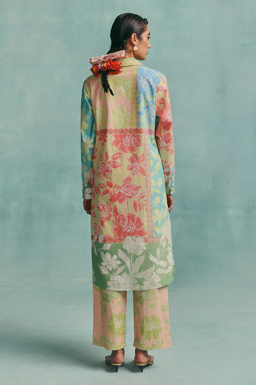 Multi Patchwork Collared Kurta Set