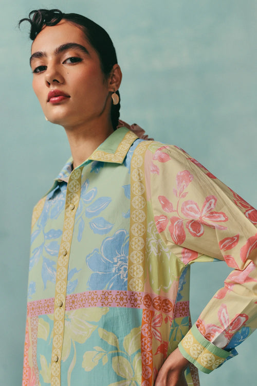 Multi Patchwork Collared Kurta Set