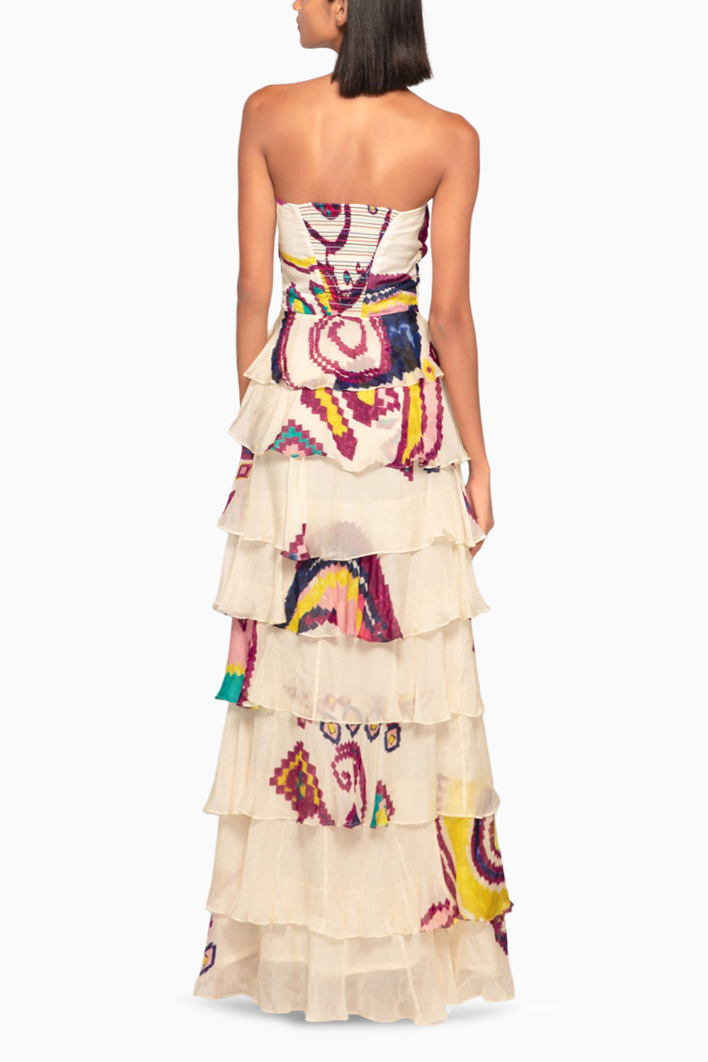 Paisley Print Tiered Strapless Dress