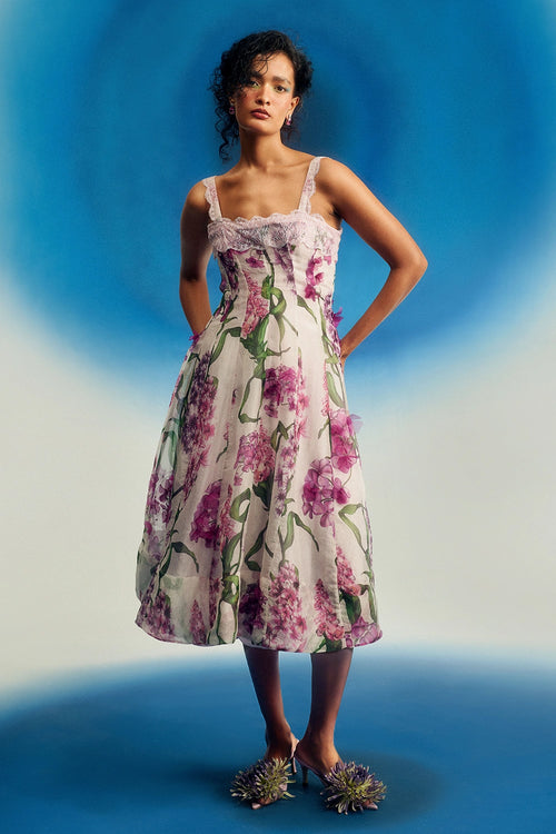 Organza Panel Midi With Lace