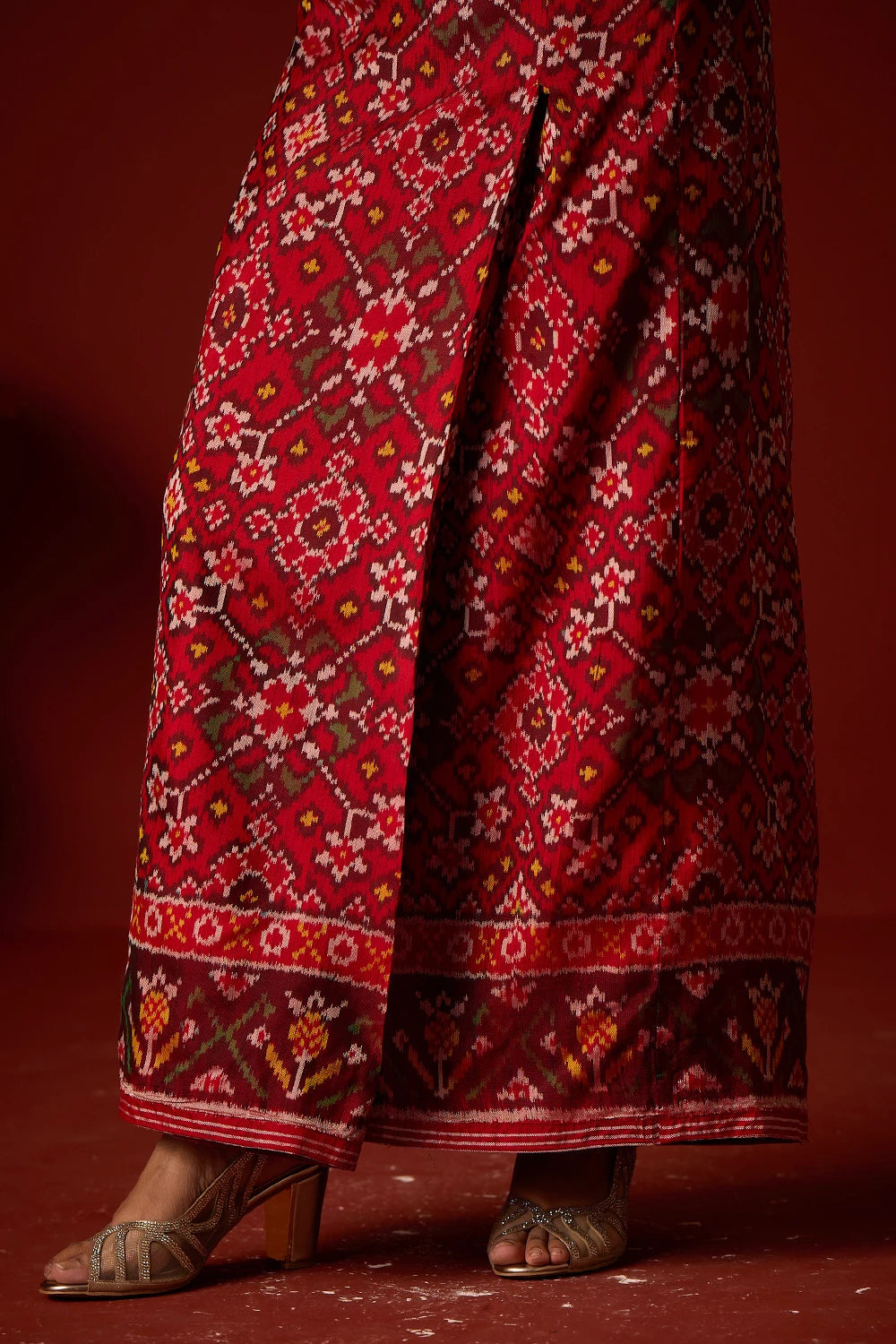 Red Marodiwork Gilet with Patola Box Skirt and Banarasi Dupatta