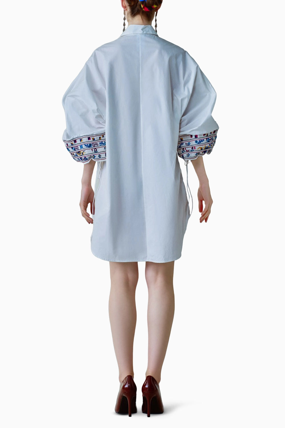 Elsa Oversized Batwing Shirt with Embroidered Smocked Sleeves