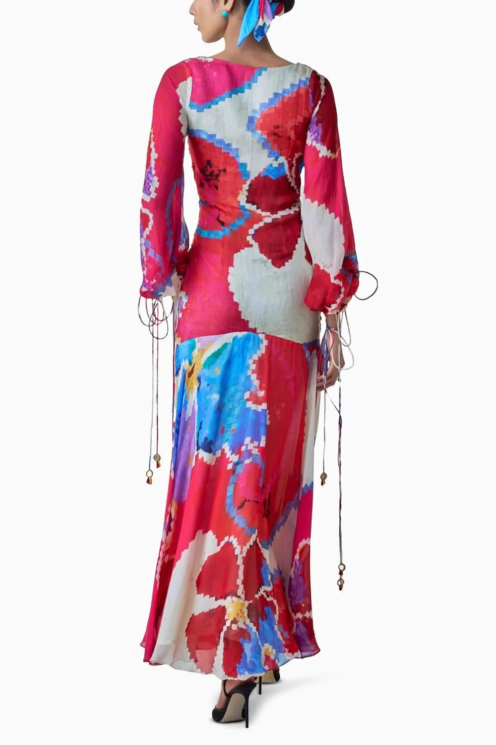 Ariel Ikat Print Maxi Dress with Balloon Sleeves