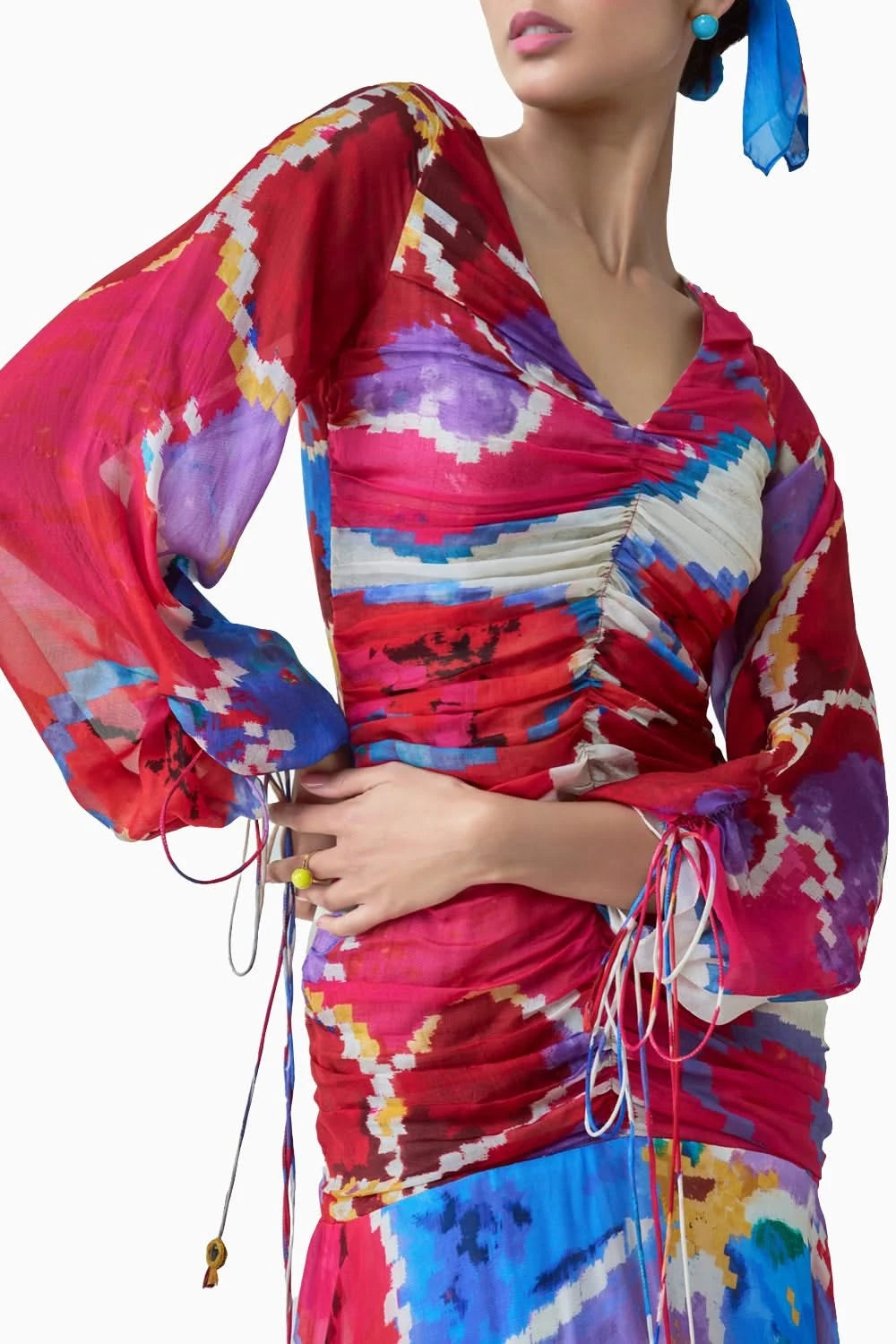 Ariel Ikat Print Maxi Dress with Balloon Sleeves