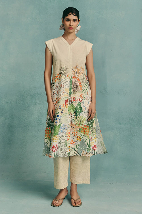 Ecru Meadow Sleeveless Kurta Set