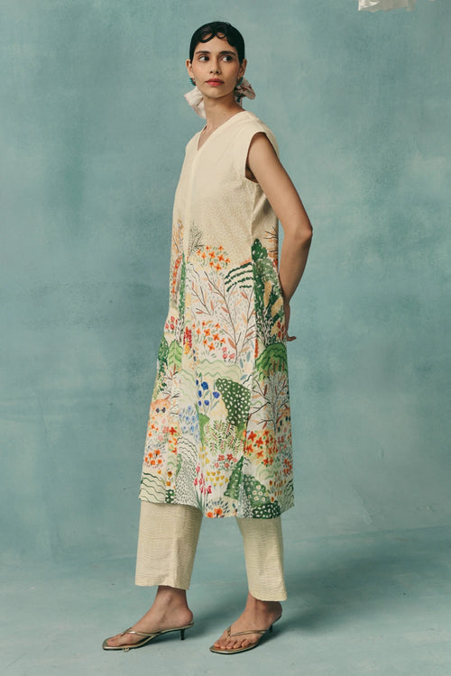 Ecru Meadow Sleeveless Kurta Set