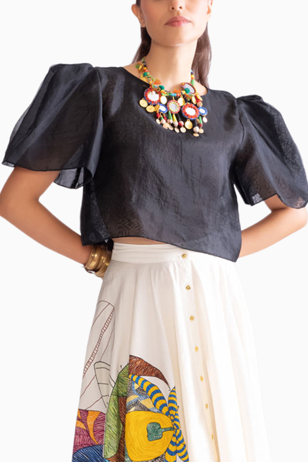 Joey Black Blouse with Cora Ivory Skirt