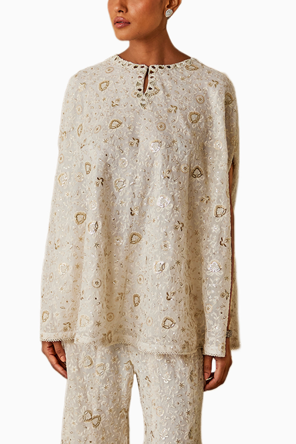 Chikankari Cape with Bootcut Pants