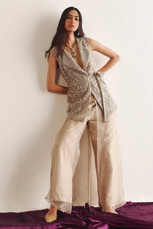 Taupe Tulle Sleeveless Blazer