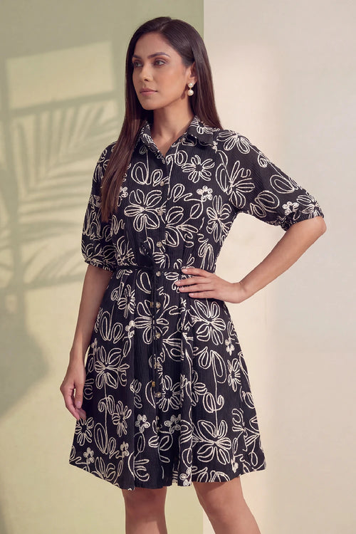 Midnight Bloom Flare Dress