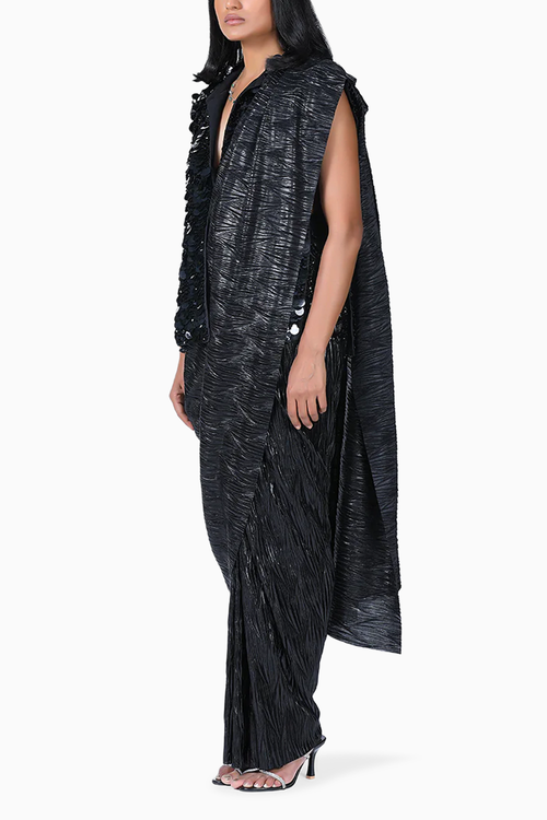 Pleated Metallic Wave Sari