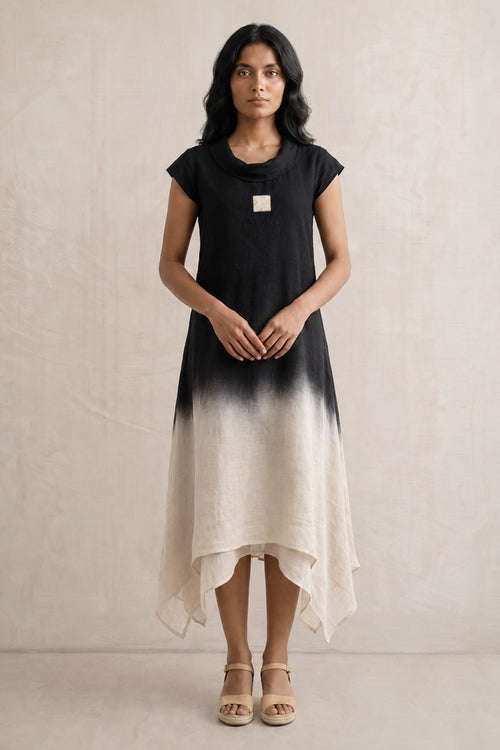 Black Ice Cube Roll Collar Twirl Dress