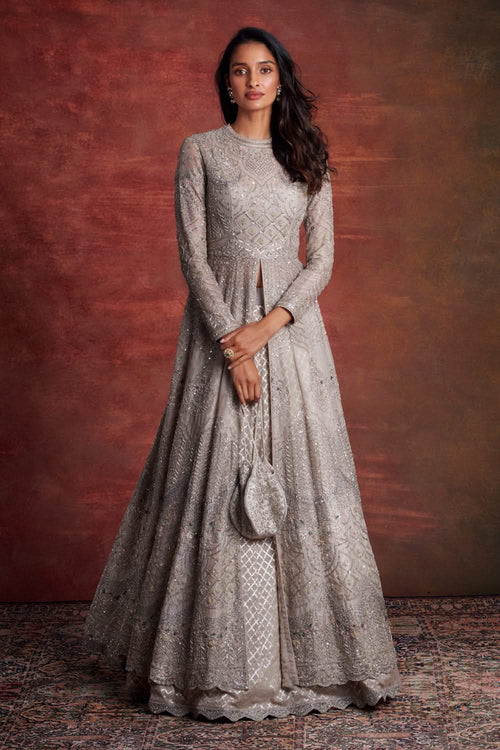 Ivory Embroidered Lehenga with Anarkali