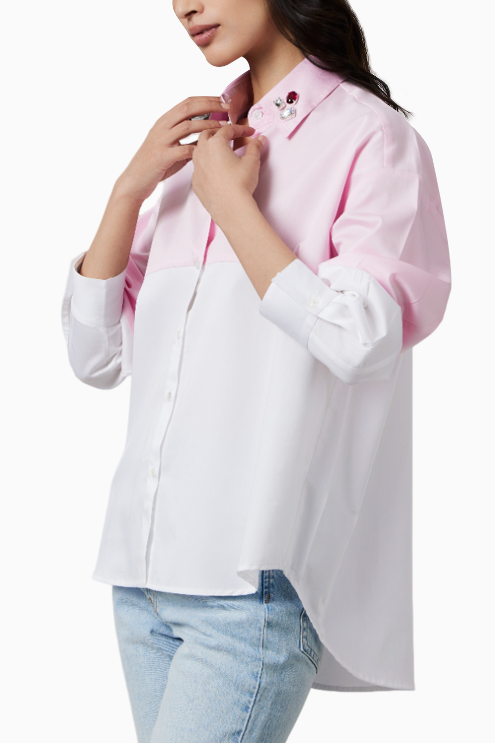 Pastel Pink Block Shirt with Swarovski Collar