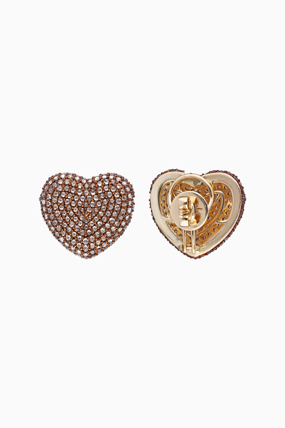 Classic Coffee Rose Cut Diamond Heart 18KT Gold Studs