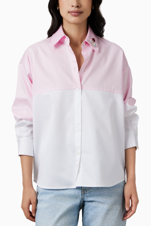 Pastel Pink Block Shirt with Swarovski Collar