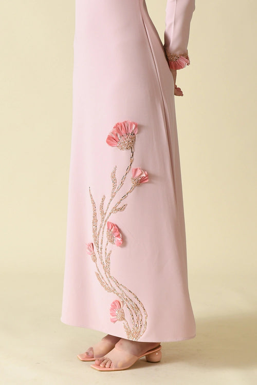 Powder Pink Banana Crepe Feather Work Jalabiya